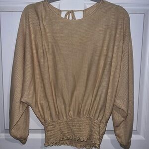 Gilli Camel Textured Blouse with Tie Detail